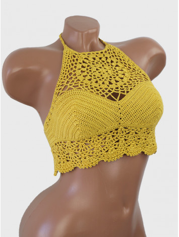 The Solar Halo Neckline: Sunburst Circle - Crochet Bikini Top