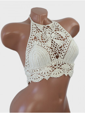 Tropical Lace: Leafy Pineapple Bloom - Crochet Bikini Top