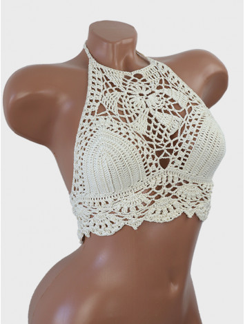 Tropical Lace: Leafy Pineapple Bloom - Crochet Bikini Top