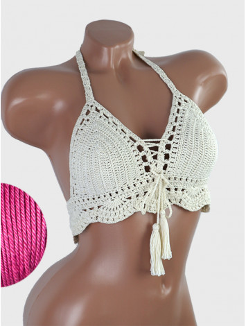 Tassel Drops Crochet: Whimsical Knots - Crochet Bikini Top
