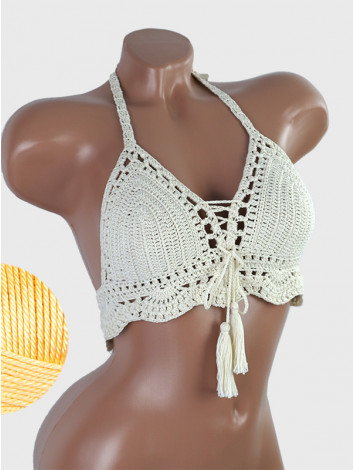 Tassel Drops Crochet: Whimsical Knots - Crochet Bikini Top