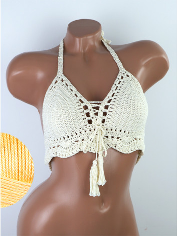 Tassel Drops Crochet: Whimsical Knots - Crochet Bikini Top