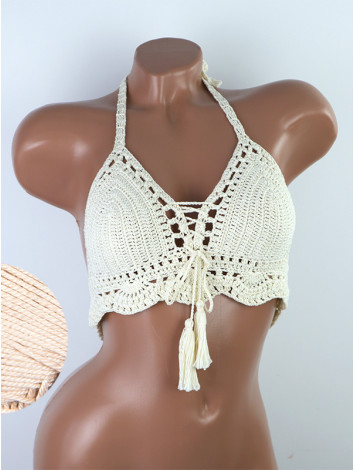 Tassel Drops Crochet: Whimsical Knots - Crochet Bikini Top