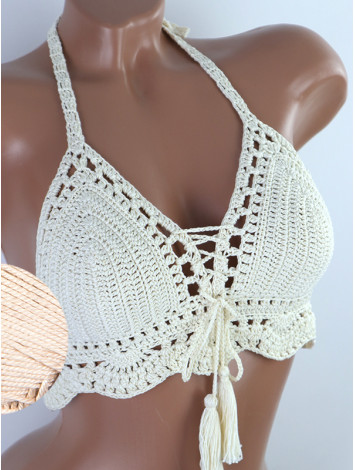 Tassel Drops Crochet: Whimsical Knots - Crochet Bikini Top