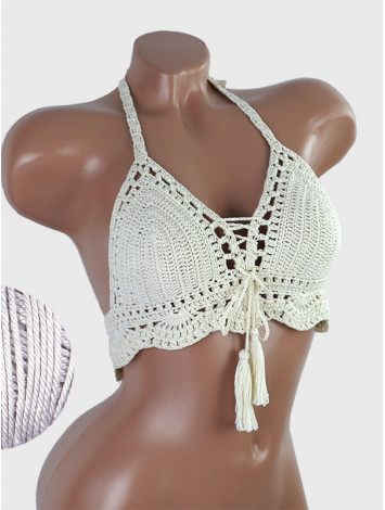 Tassel Drops Crochet: Whimsical Knots - Crochet Bikini Top