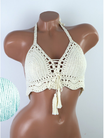 Tassel Drops Crochet: Whimsical Knots - Crochet Bikini Top