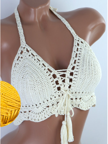 Tassel Drops Crochet: Whimsical Knots - Crochet Bikini Top