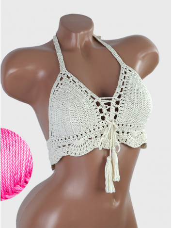 Tassel Drops Crochet: Whimsical Knots - Crochet Bikini Top