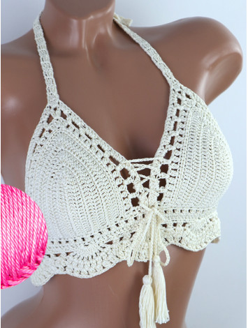 Tassel Drops Crochet: Whimsical Knots - Crochet Bikini Top