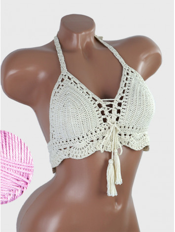 Tassel Drops Crochet: Whimsical Knots - Crochet Bikini Top