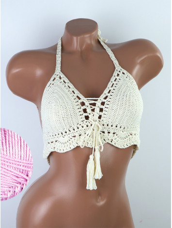 Tassel Drops Crochet: Whimsical Knots - Crochet Bikini Top