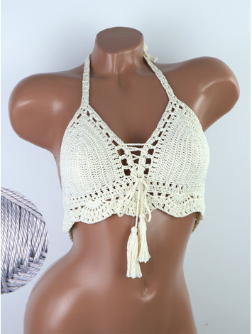 Tassel Drops Crochet: Whimsical Knots - Crochet Bikini Top