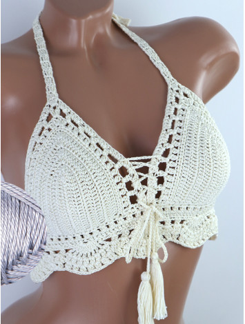 Tassel Drops Crochet: Whimsical Knots - Crochet Bikini Top