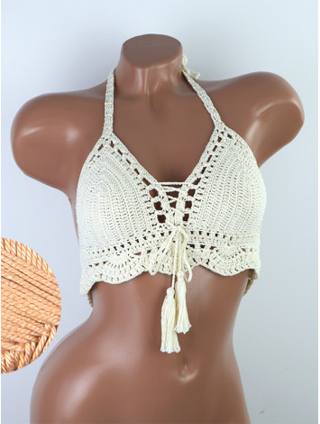 Tassel Drops Crochet: Whimsical Knots - Crochet Bikini Top