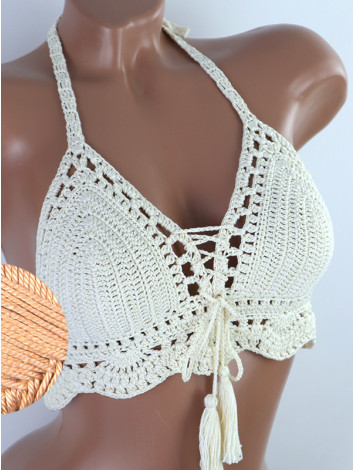Tassel Drops Crochet: Whimsical Knots - Crochet Bikini Top