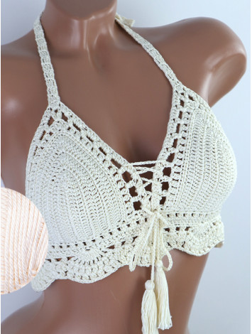 Tassel Drops Crochet: Whimsical Knots - Crochet Bikini Top