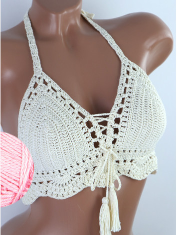 Tassel Drops Crochet: Whimsical Knots - Crochet Bikini Top