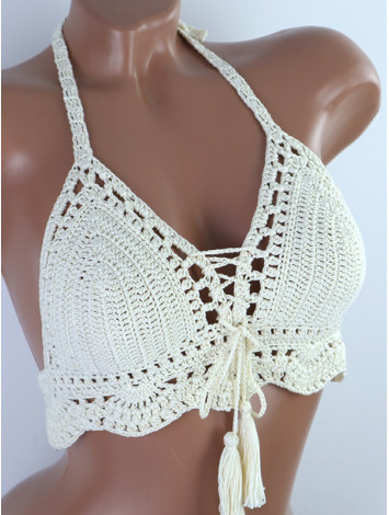 Tassel Drops Crochet: Whimsical Knots - Crochet Bikini Top