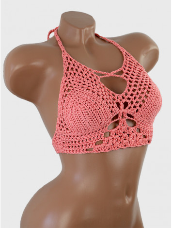 Diamond Net: Lace-Up Cinched - Crochet Bikini Top