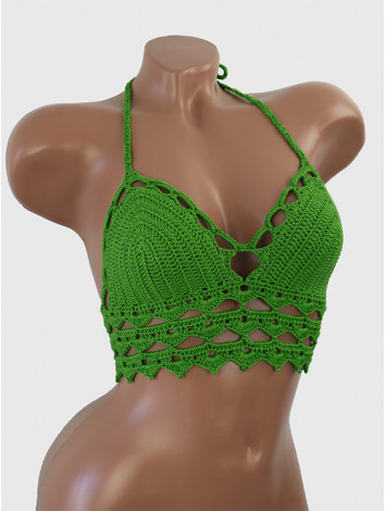 Linked Allure: Tie-Back Infinity Beauty - Crochet Bikini Top