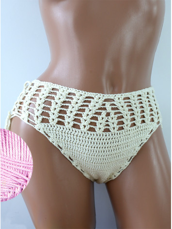 High-Waist Charmer: Cerulean Skies - Низ Бікіні В'язаний Гачком