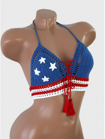 4th of July: Independence Day - Crochet Flag Bikini Top